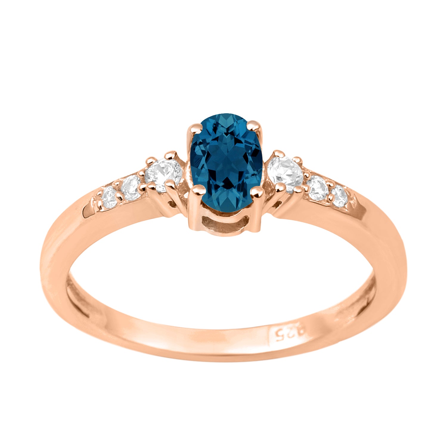 Oval 6X4mm London Blue Topaz & White Accents Ring-Sterling Silver