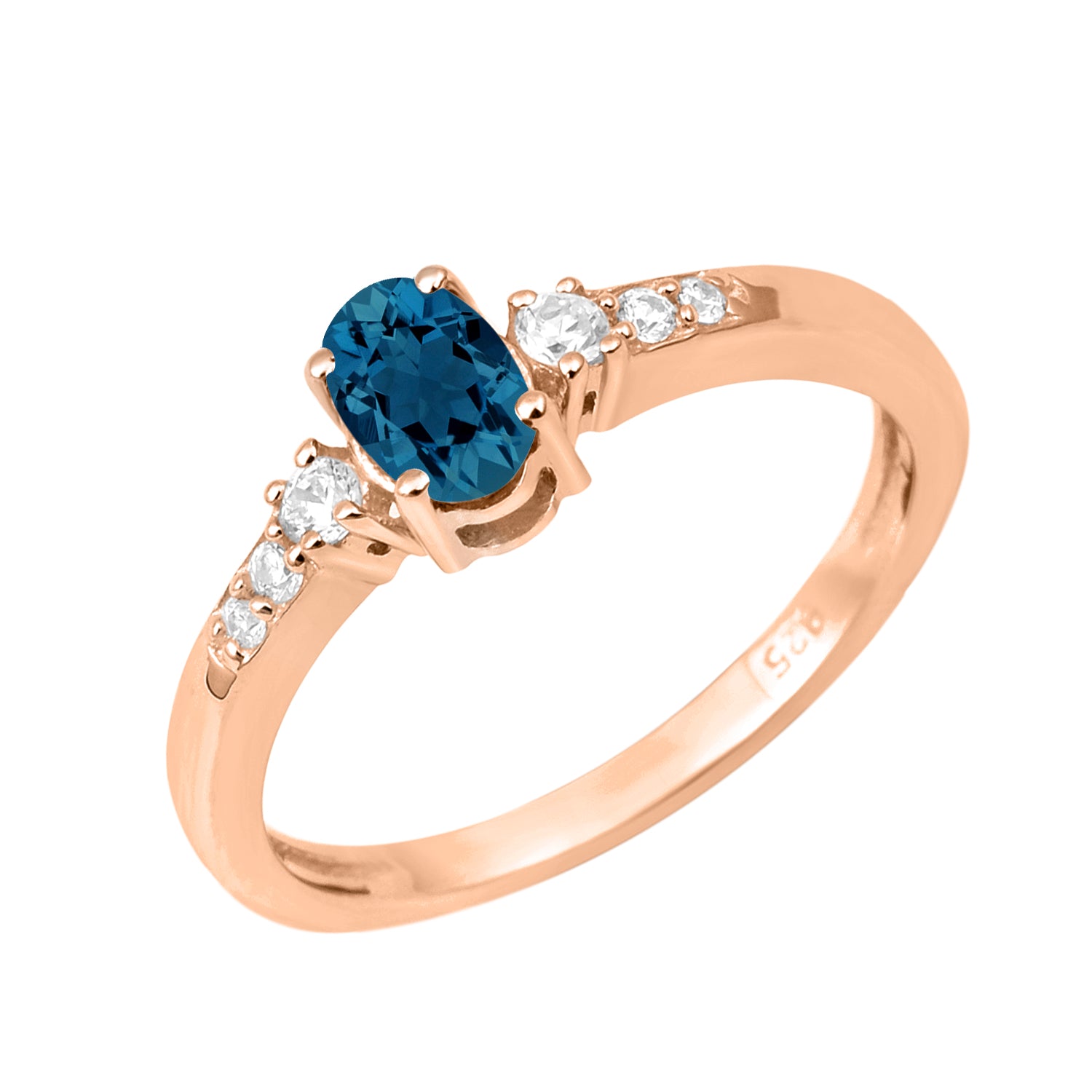 Oval 6X4mm London Blue Topaz & White Accents Ring-Sterling Silver