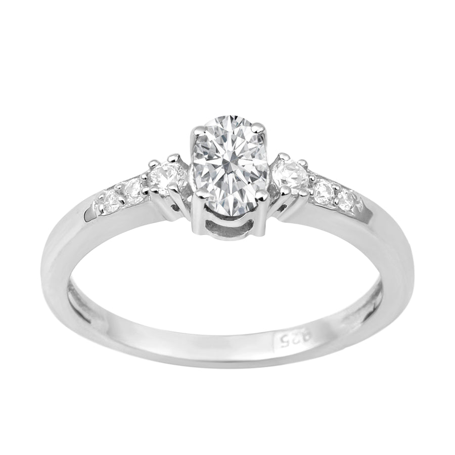 Moissanite Tapered Side Accents Ring - Sterling Silver