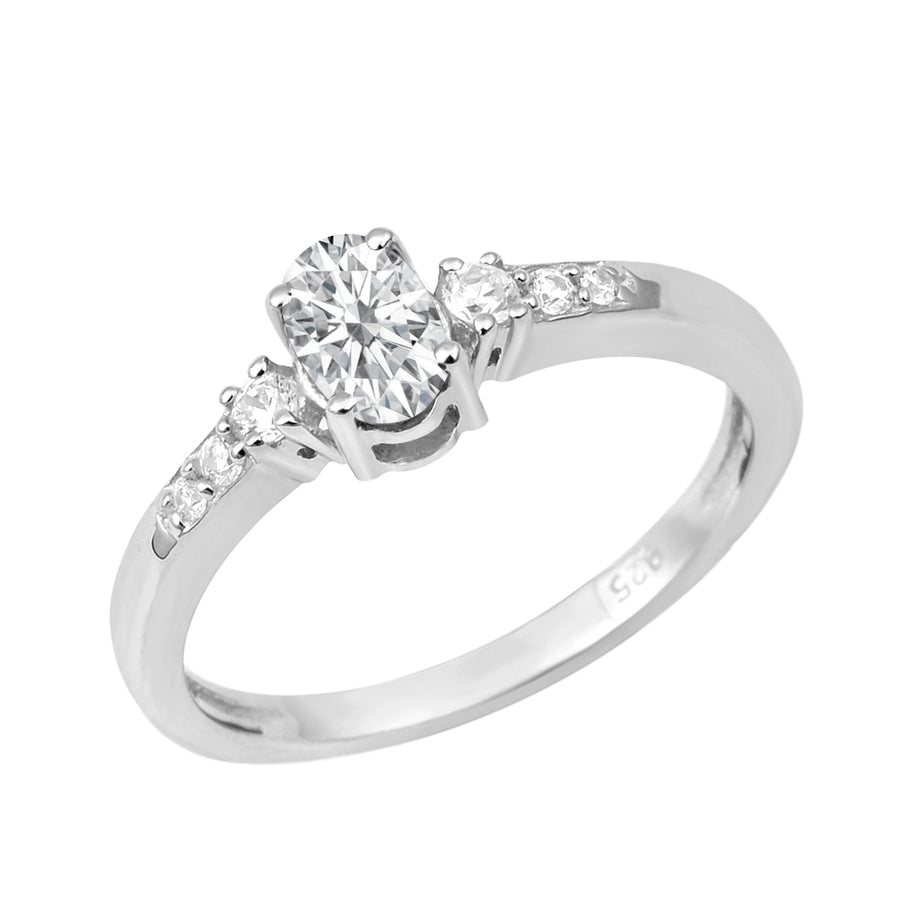 Moissanite Tapered Side Accents Ring - Sterling Silver