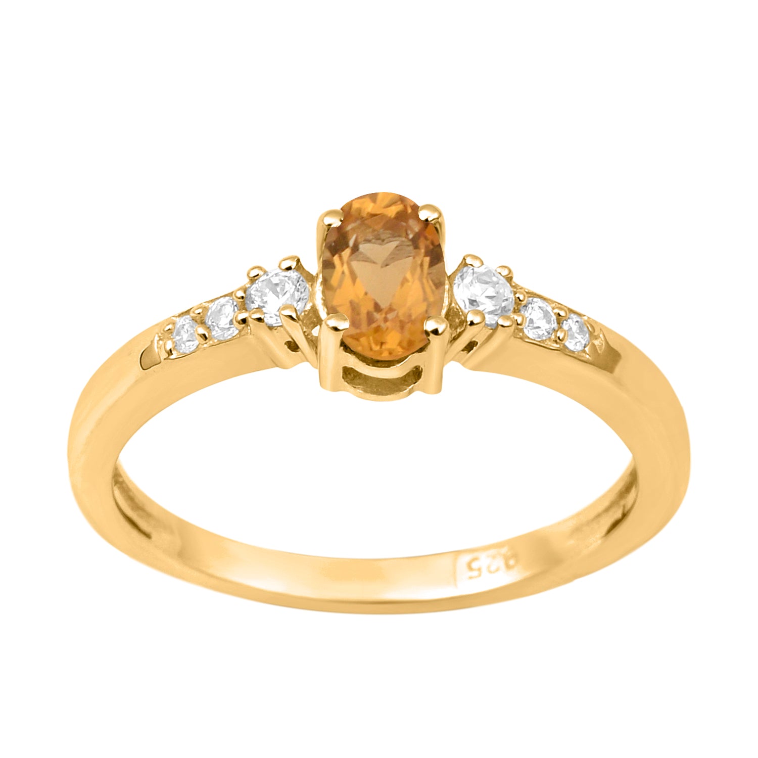 Oval 6X4mm Citrine & White Accents Ring-Sterling Silver