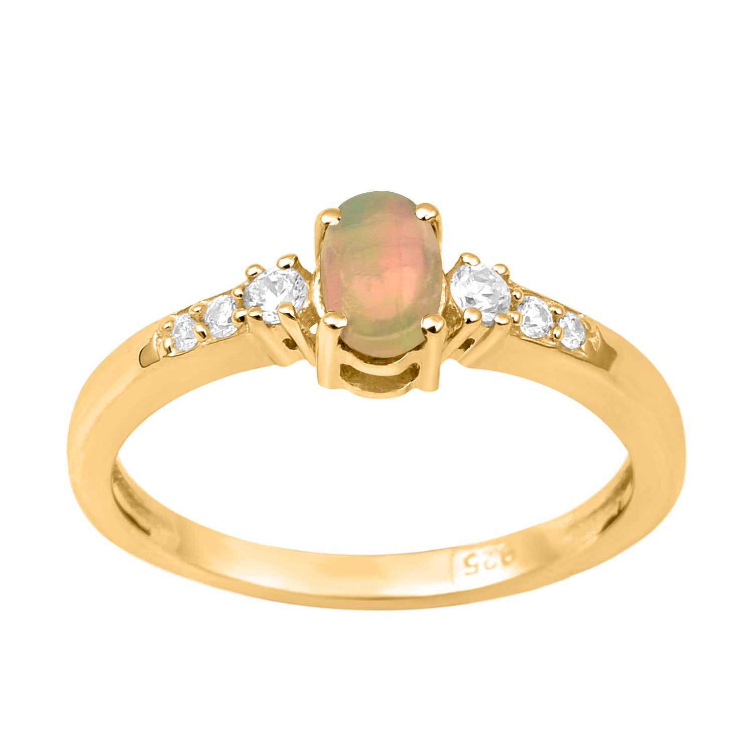 Oval 6X4mm Opal & White Accents Ring-Sterling Silver