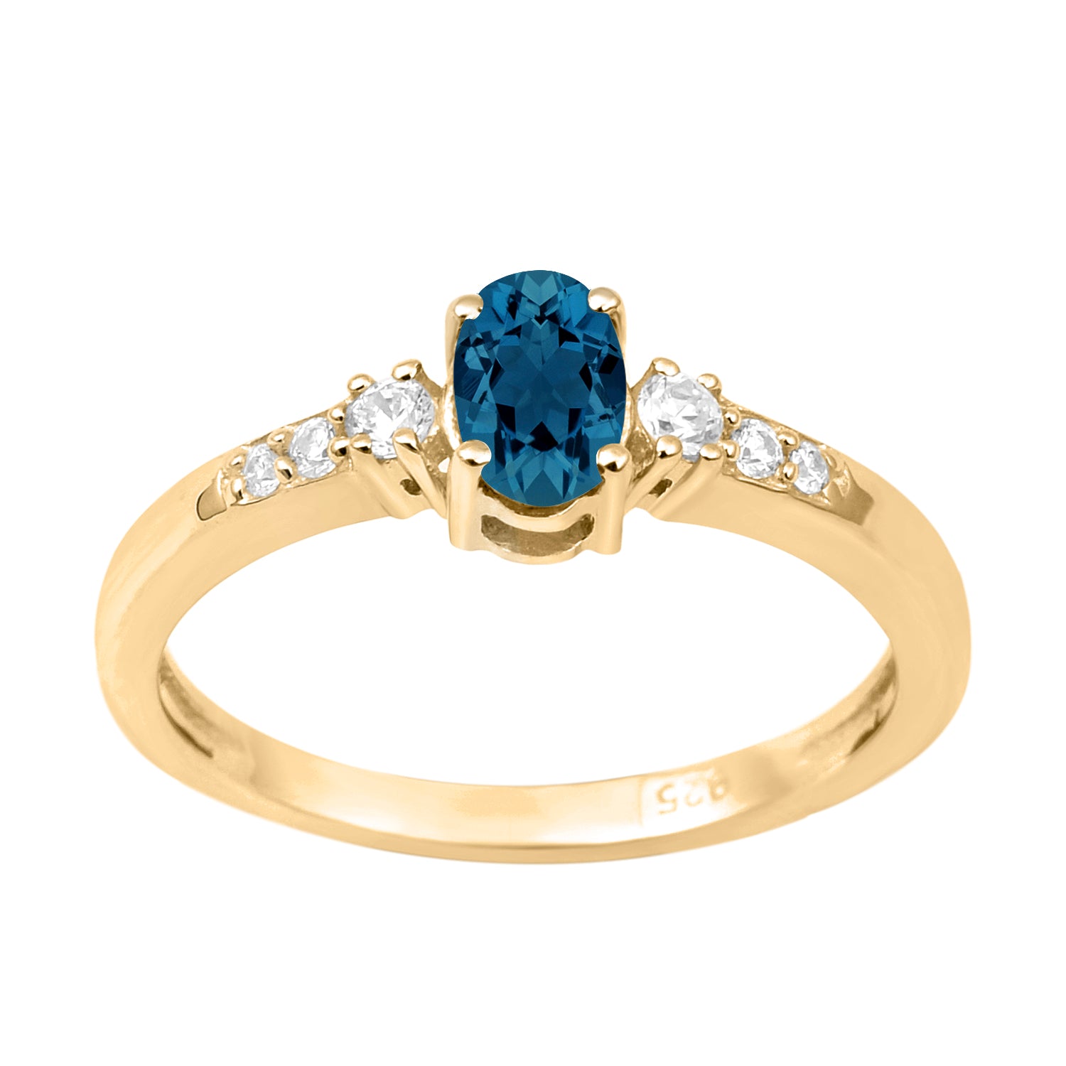 Oval 6X4mm London Blue Topaz & White Accents Ring-Sterling Silver