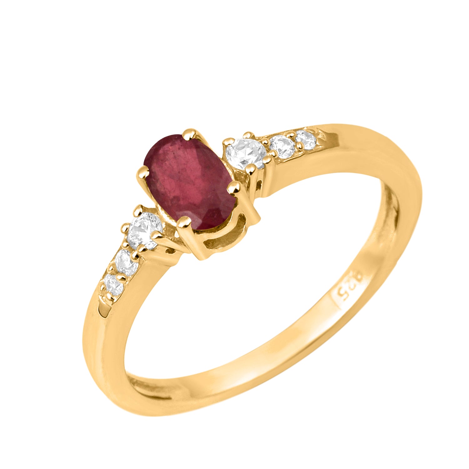 Oval 6X4mm Ruby & White Accents Ring-Sterling Silver