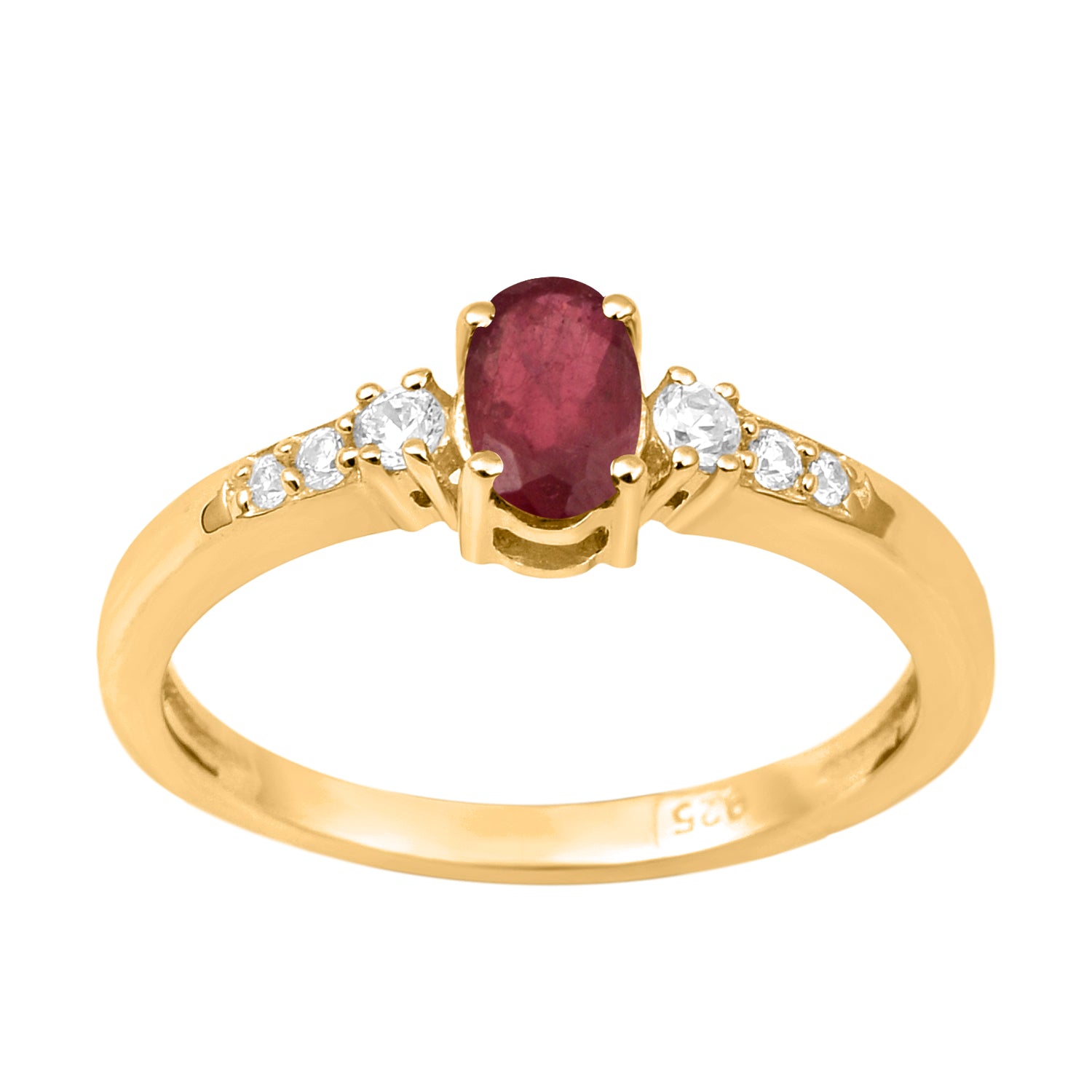 Oval 6X4mm Ruby & White Accents Ring-Sterling Silver