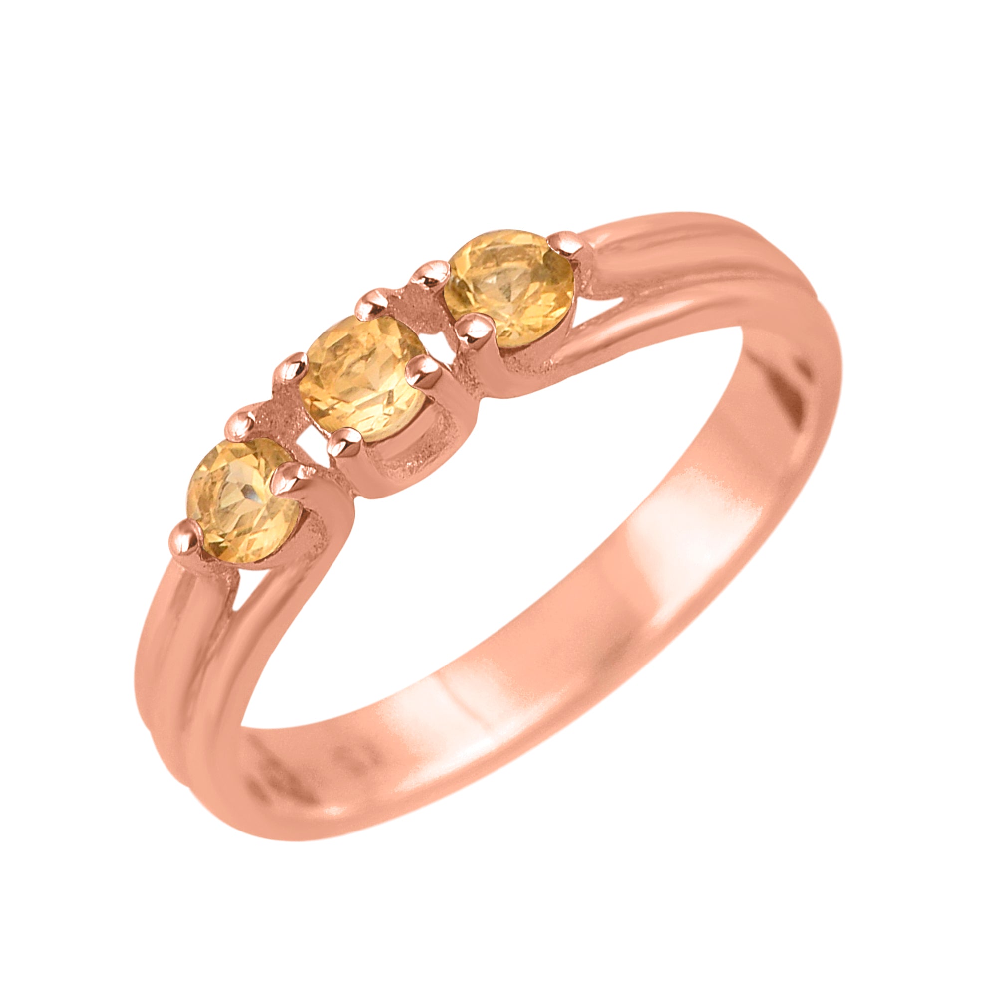 Citrine Round Three-Stone Women Ring-925 Sterling Silver
