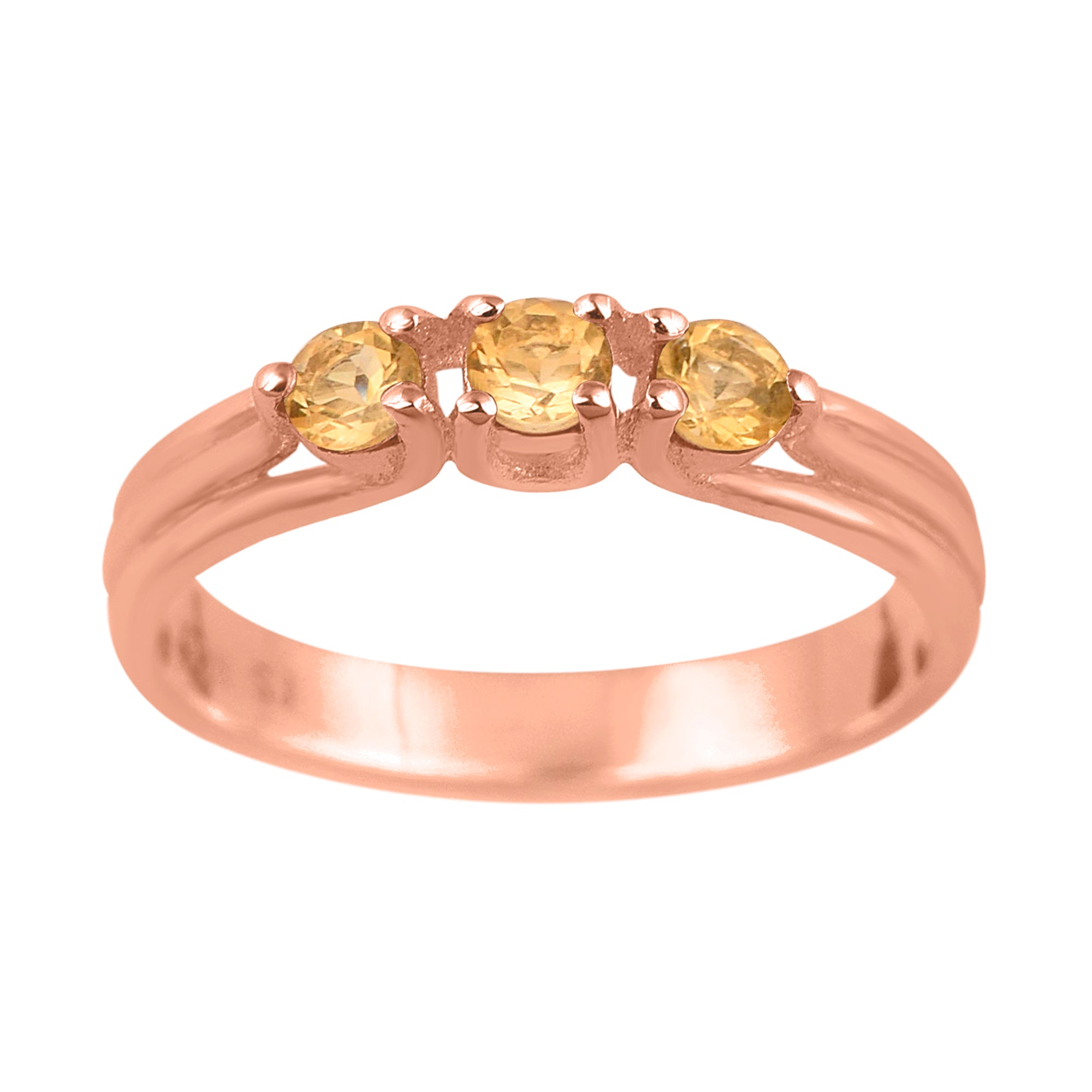 Citrine Round Three-Stone Women Ring-925 Sterling Silver