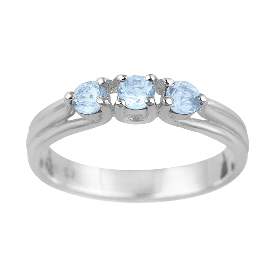 Aquamarine Three-Stone Ring - Sterling Silver