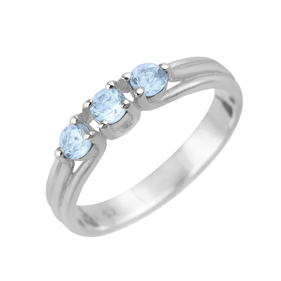 Aquamarine Three-Stone Ring - Sterling Silver