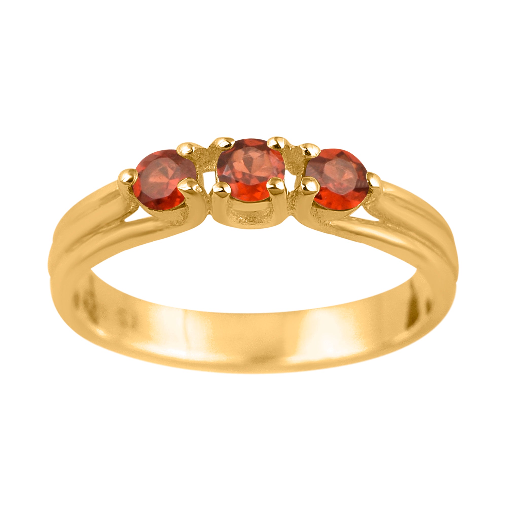 Garnet Round Three-Stone Women Ring-925 Sterling Silver