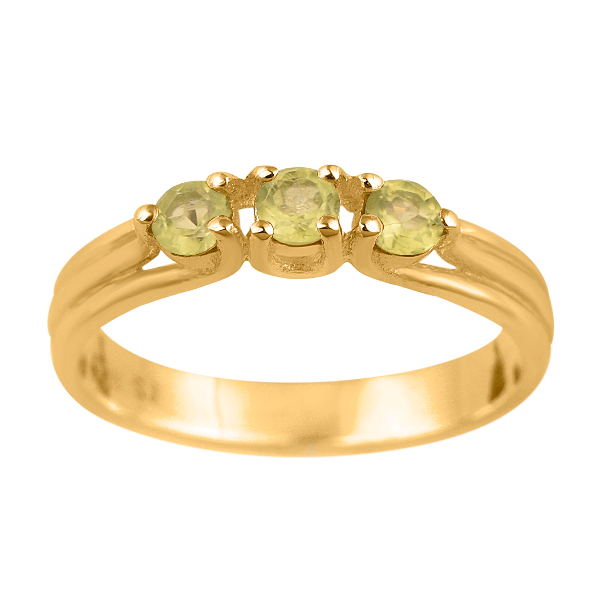 Peridot Round Three-Stone Women Ring-925 Sterling Silver