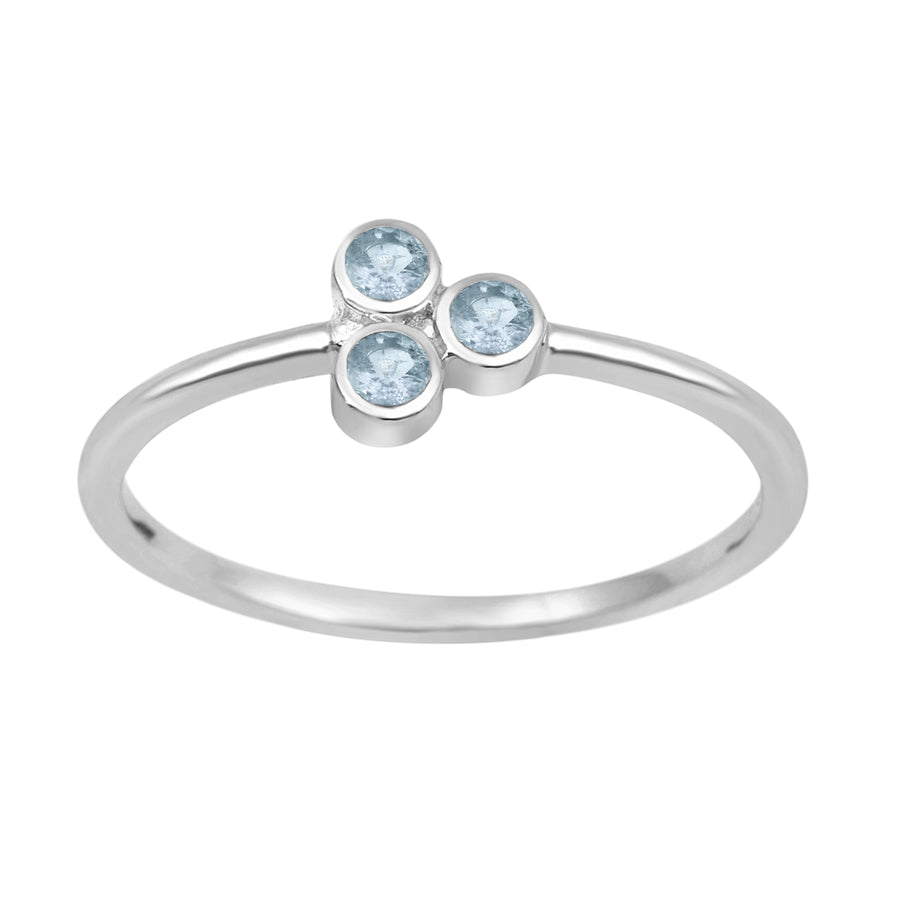 Aquamarine Minimalist Trio Stone Ring - Sterling Silver