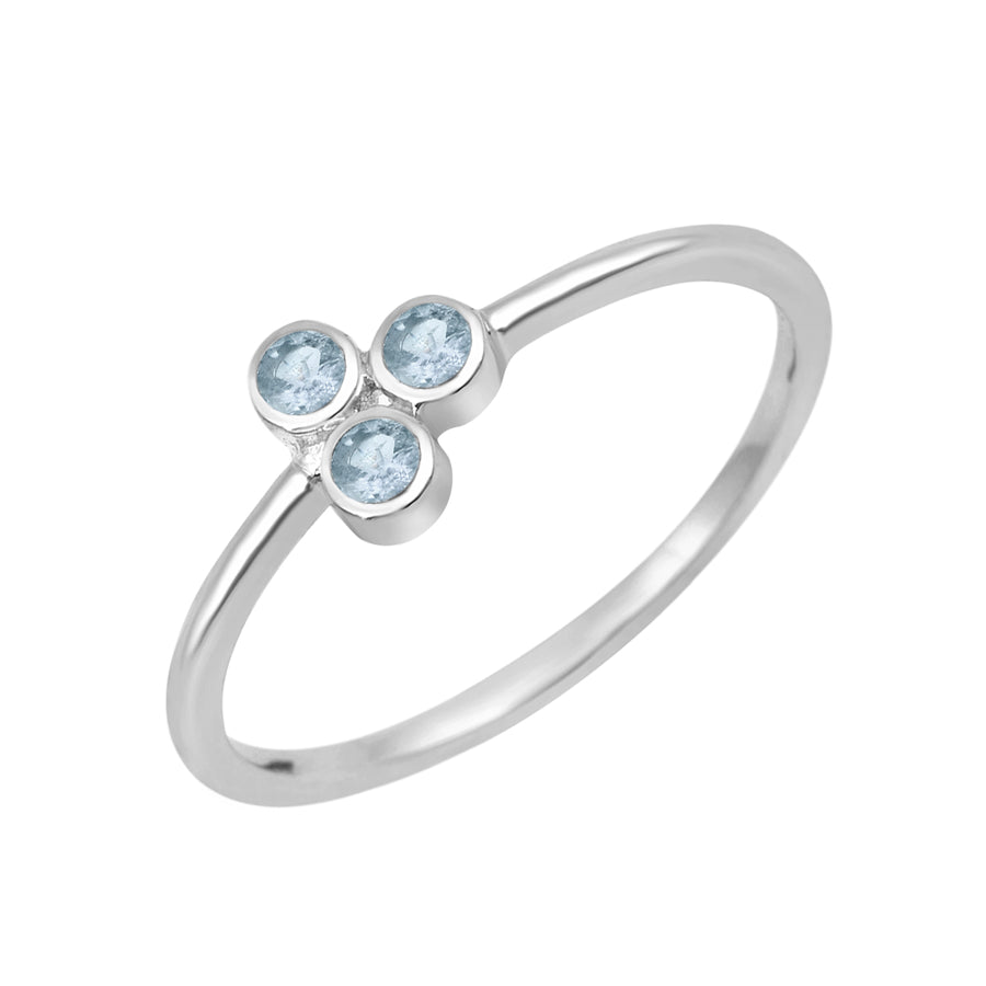 Aquamarine Minimalist Trio Stone Ring - Sterling Silver