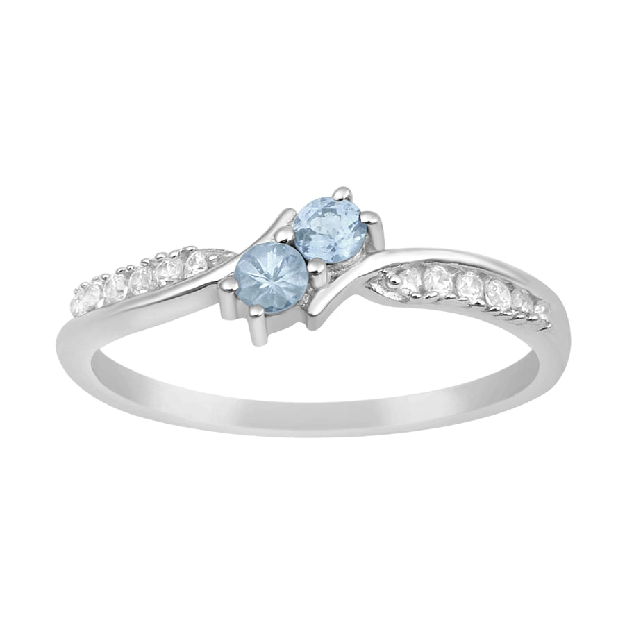 Aquamarine Dual Stone Bypass Ring -Sterling Silver
