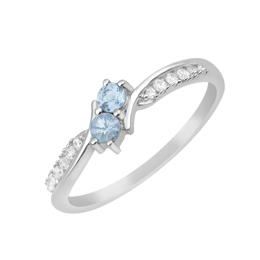 Aquamarine Dual Stone Bypass Ring -Sterling Silver