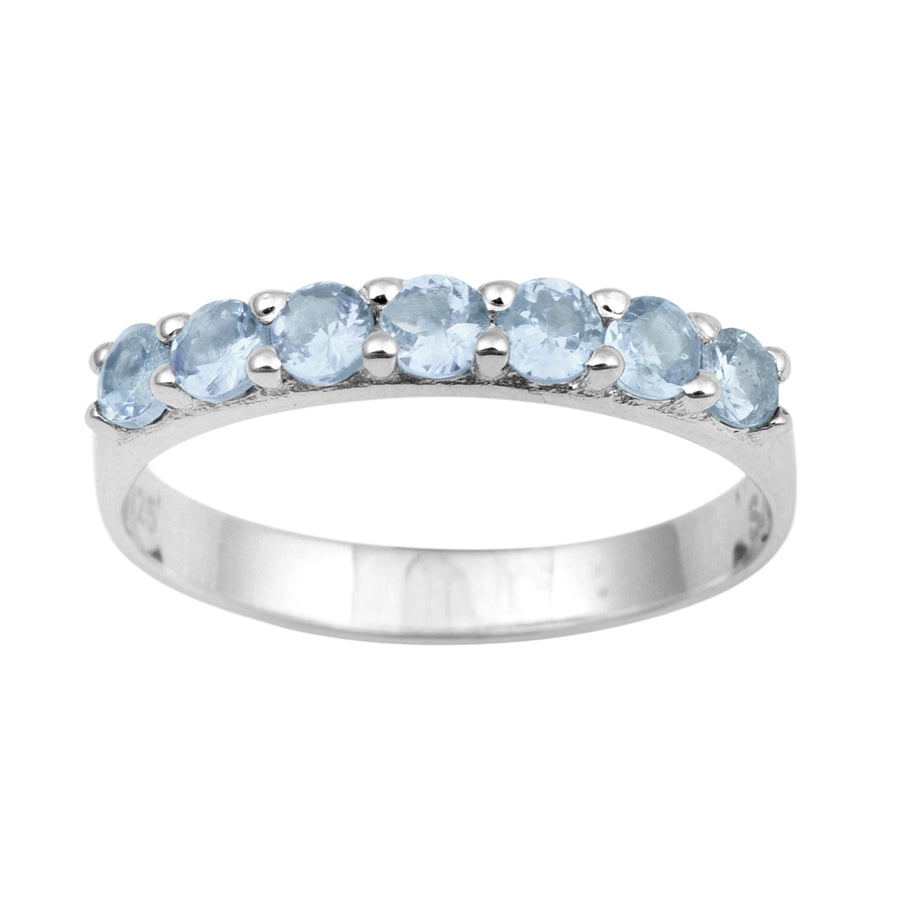 Aquamarine 3MM Round Half Eternity Ring -Sterling Silver