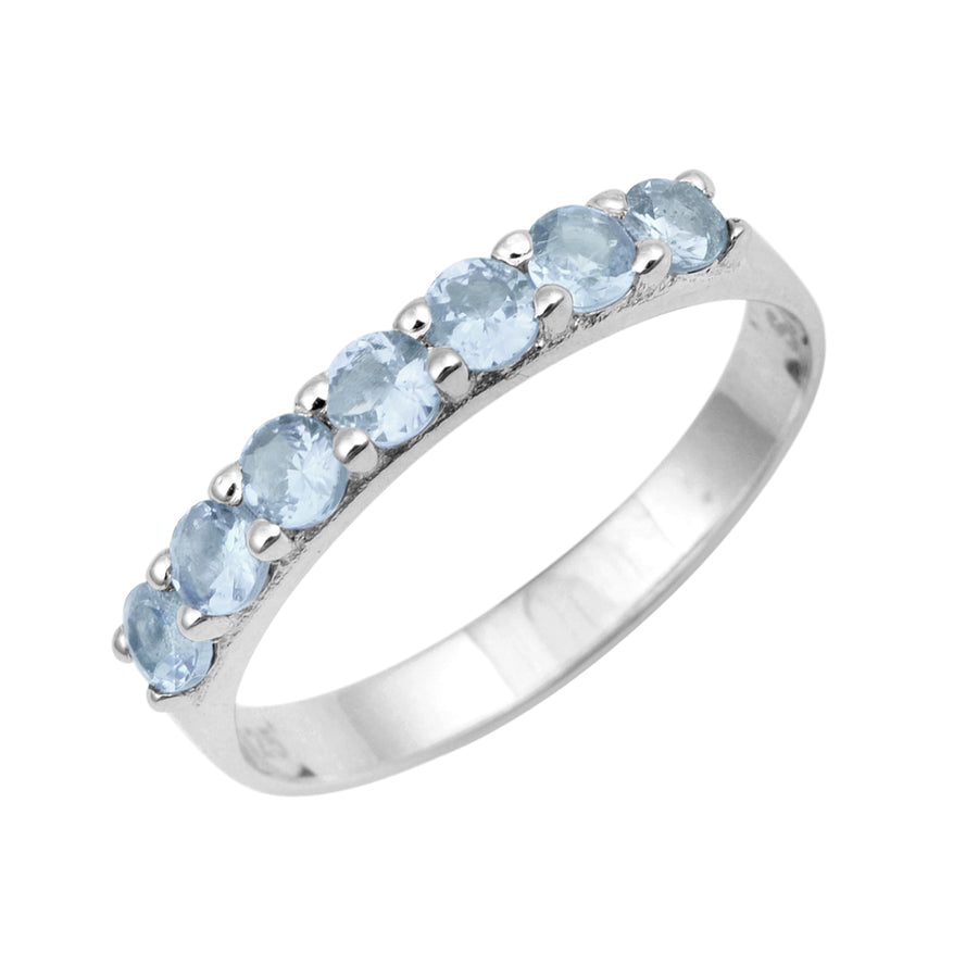 Aquamarine 3MM Round Half Eternity Ring -Sterling Silver