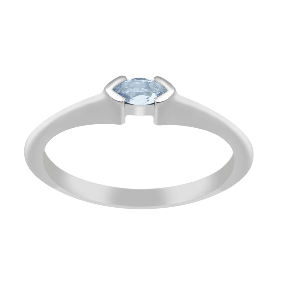 Aquamarine Solitaire Minimalist Ring - Sterling Silver