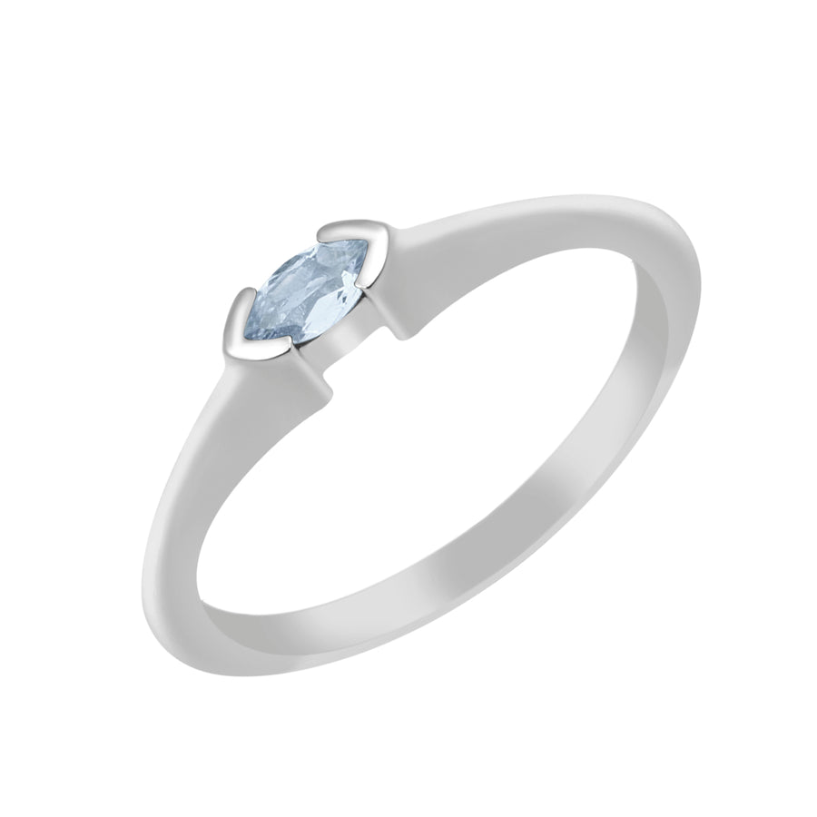 Aquamarine Solitaire Minimalist Ring - Sterling Silver