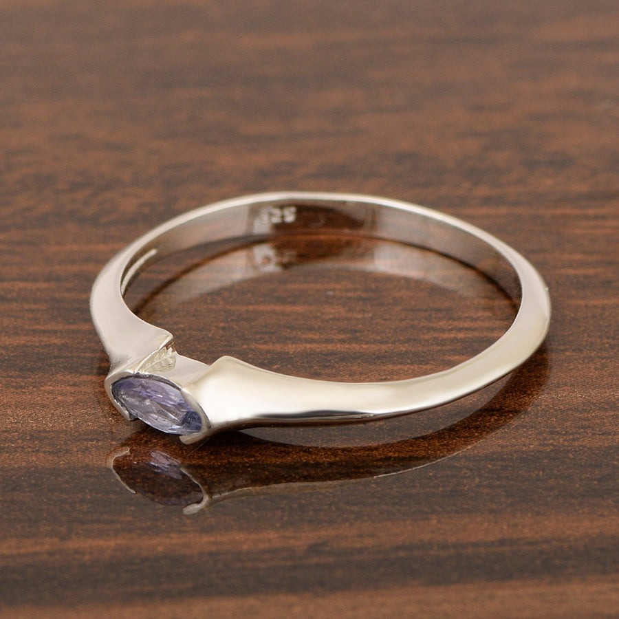 Tanzanite Marquise Cut 0.20 Ctw Solitaire Ring-925 Sterling Silver