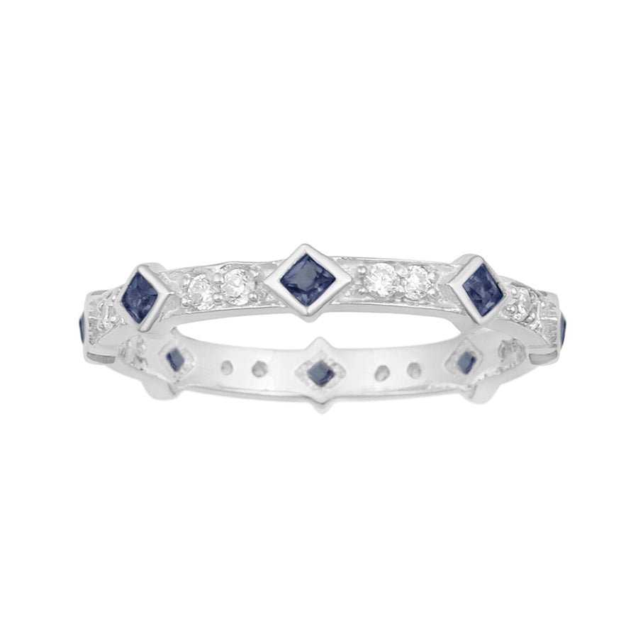 Stackable Square 0.50 Ctw Blue Sapphire Women Sterling Silver Ring