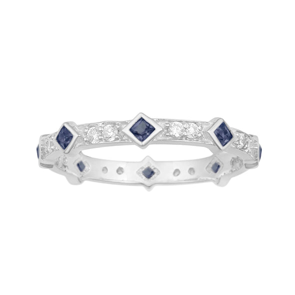 Stackable Square 0.50 Ctw Blue Sapphire Women Sterling Silver Ring - Kimaya INC