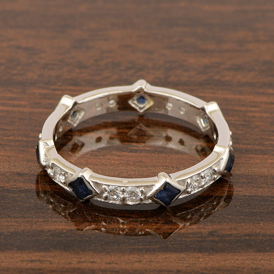 Stackable Square 0.50 Ctw Blue Sapphire Women Sterling Silver Ring