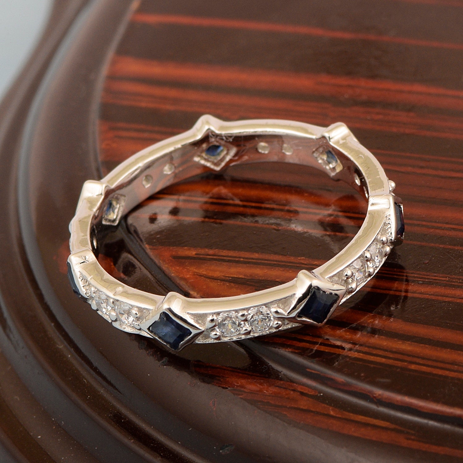 Stackable Square 0.50 Ctw Blue Sapphire Women Sterling Silver Ring - Kimaya INC