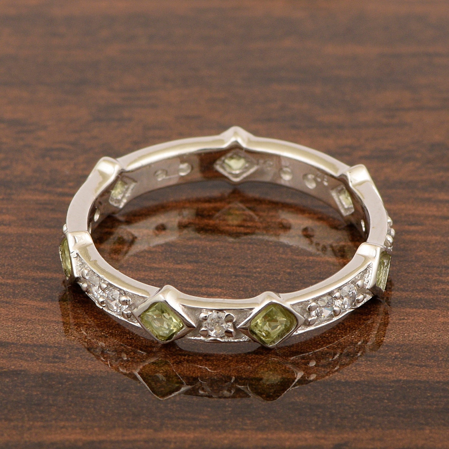 Stackable Square 0.50 Ctw Peridot Women Sterling Silver Ring - Kimaya INC