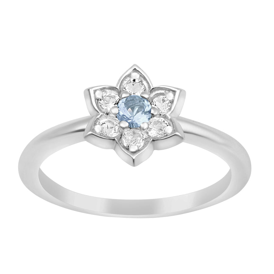 Aquamarine Daisy Flower Cluster Ring -Sterling Silver