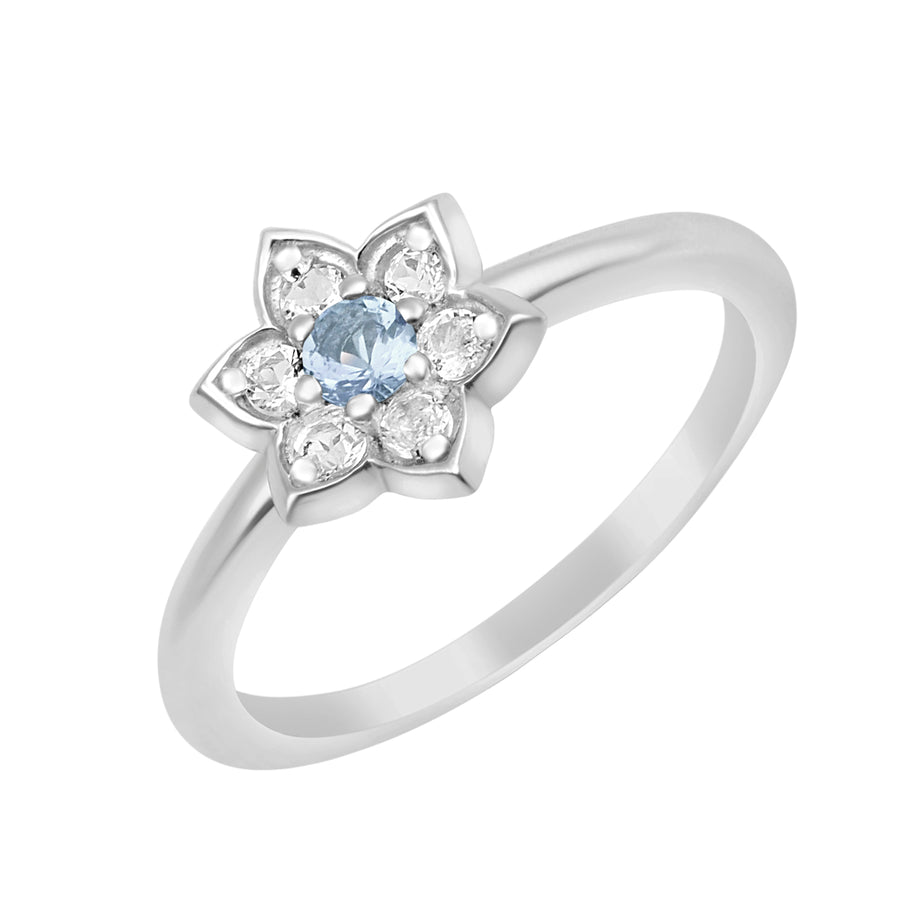 Aquamarine Daisy Flower Cluster Ring -Sterling Silver