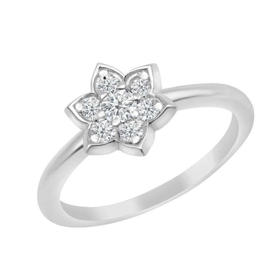 Moissanite Floral Cluster Ring - Sterling Silver