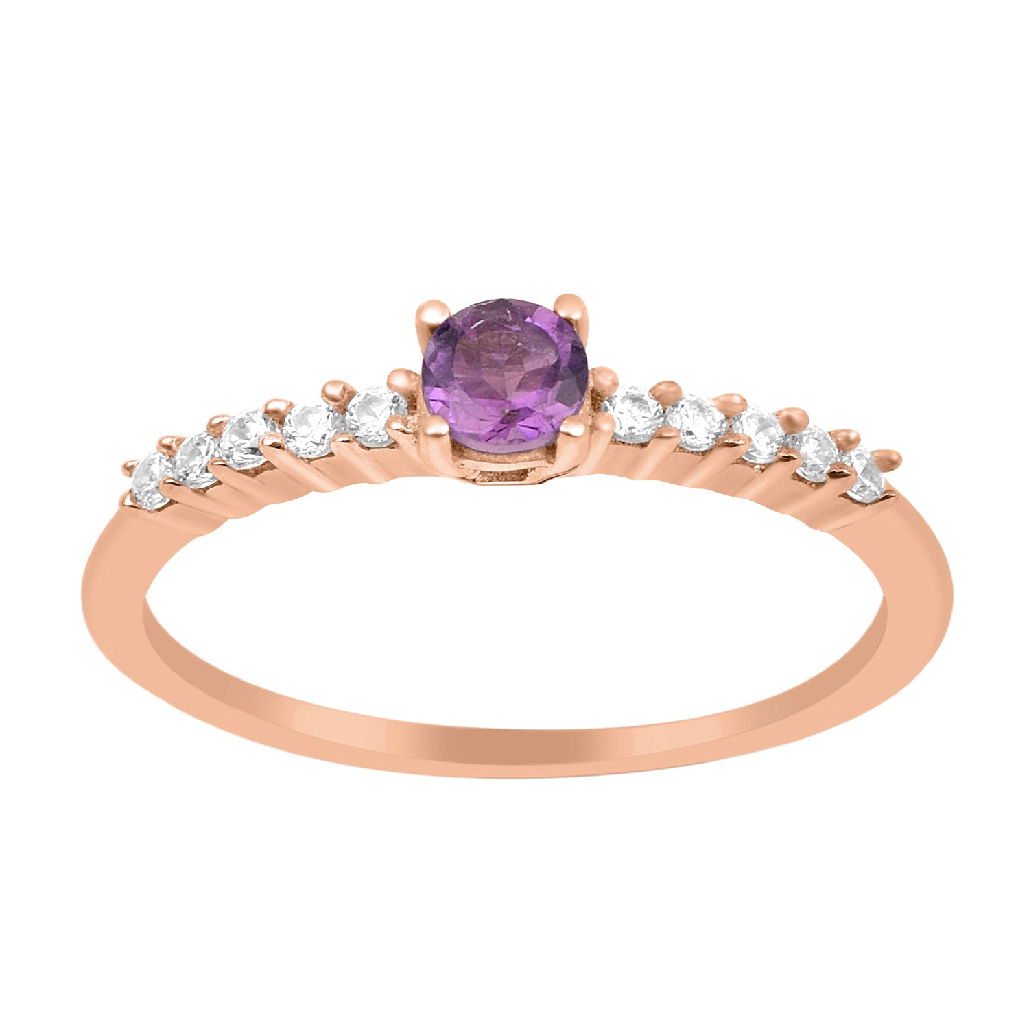 Amethyst Solitaire Wedding Ring - Sterling Silver
