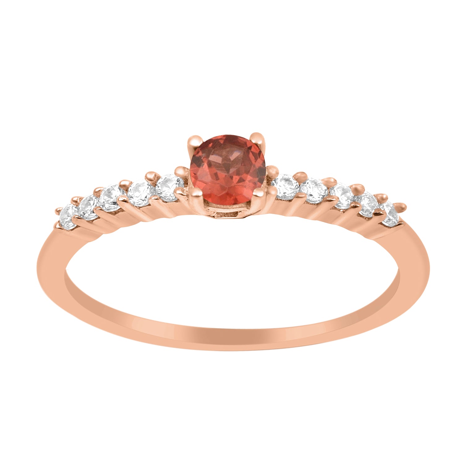 Garnet Solitaire Wedding Ring - Sterling Silver