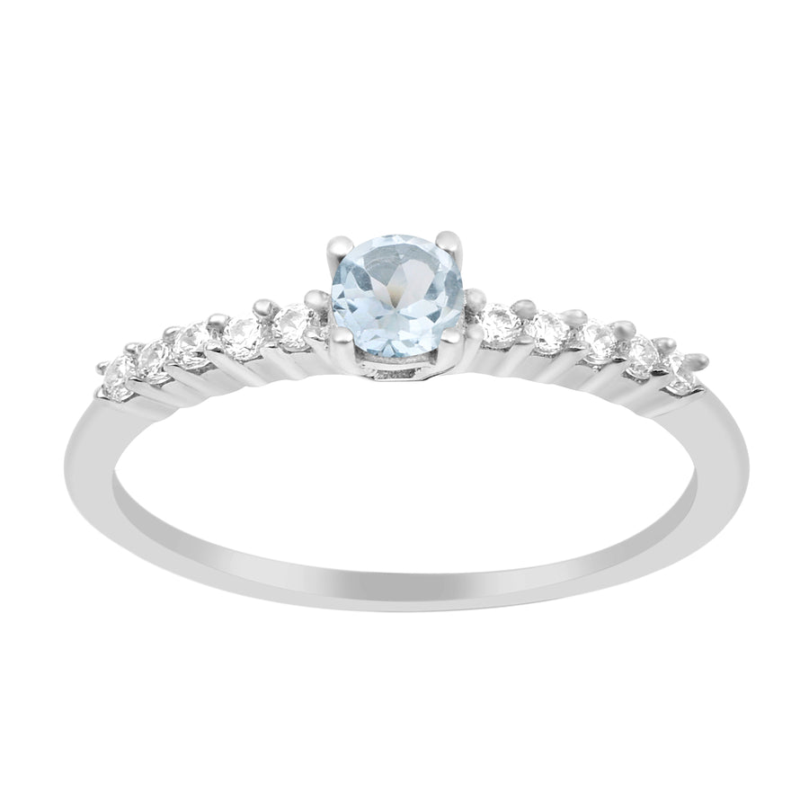 Aquamarine Solitaire Accents Ring - Sterling Silver