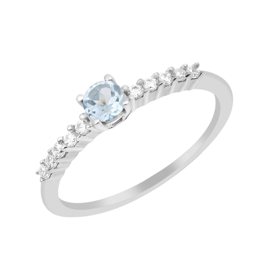 Aquamarine Solitaire Accents Ring - Sterling Silver