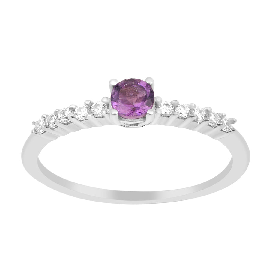 Round 0.40 Ctw Amethyst 925 Sterling Silver Stacking Solid Ring