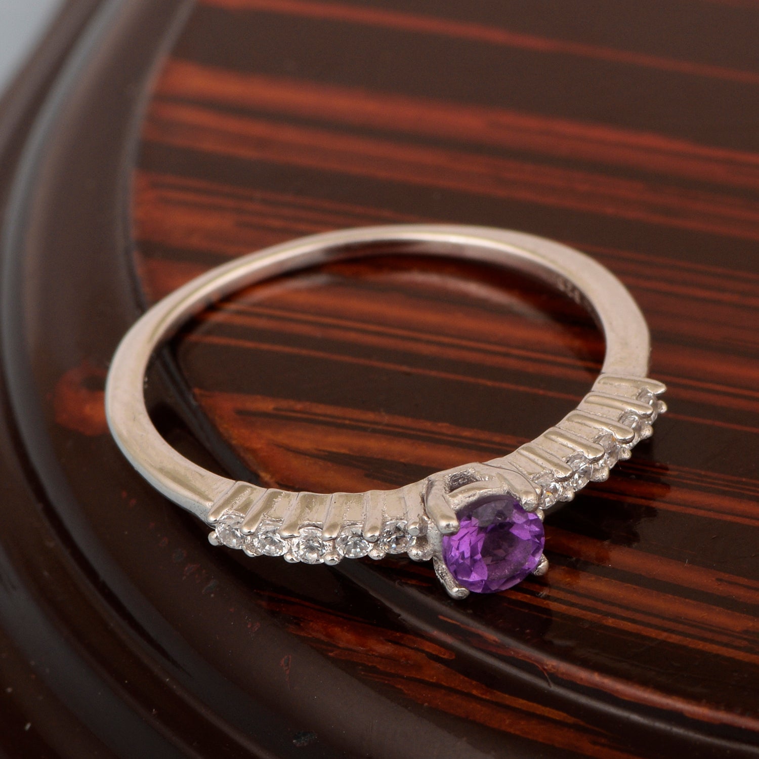 Round 0.40 Ctw Amethyst 925 Sterling Silver Stacking Solid Ring - Kimaya INC