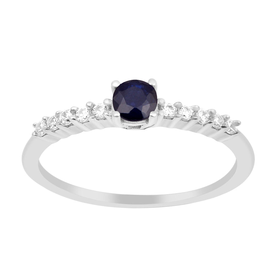 Round 0.40 Ctw Blue Sapphire 925 Sterling Silver Stacking Solid Ring