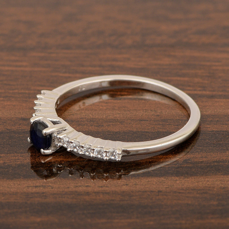 Round 0.40 Ctw Blue Sapphire 925 Sterling Silver Stacking Solid Ring