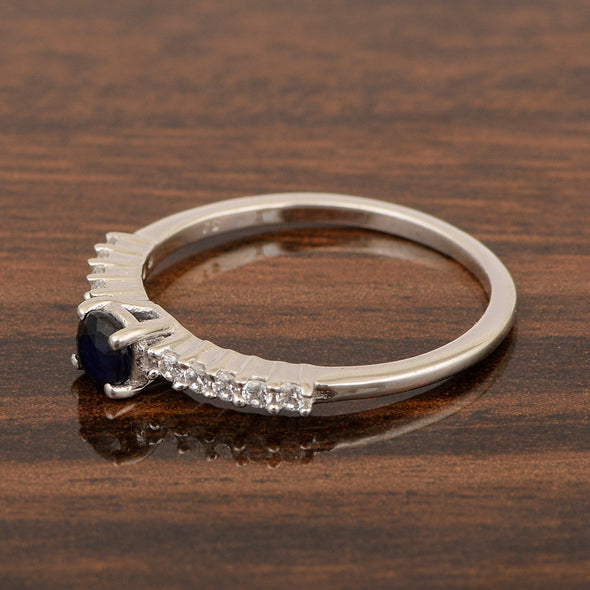 Round 0.40 Ctw Blue Sapphire 925 Sterling Silver Stacking Solid Ring - Kimaya INC