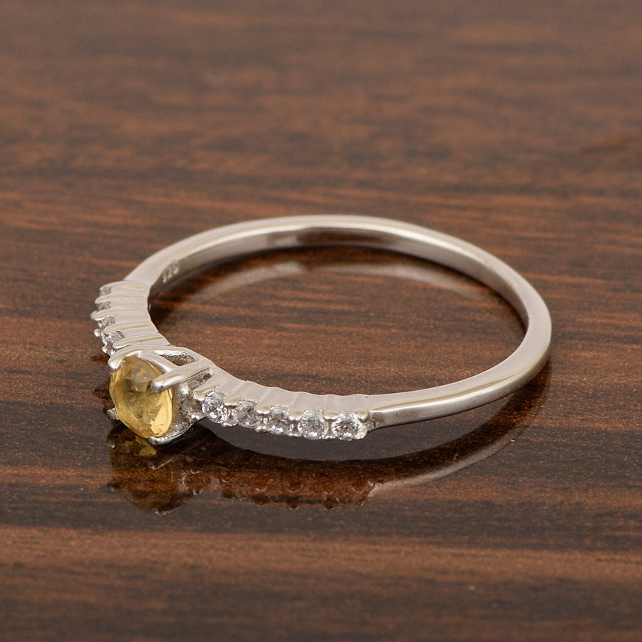 Round 0.40 Ctw Citrine 925 Sterling Silver Stacking Solid Ring