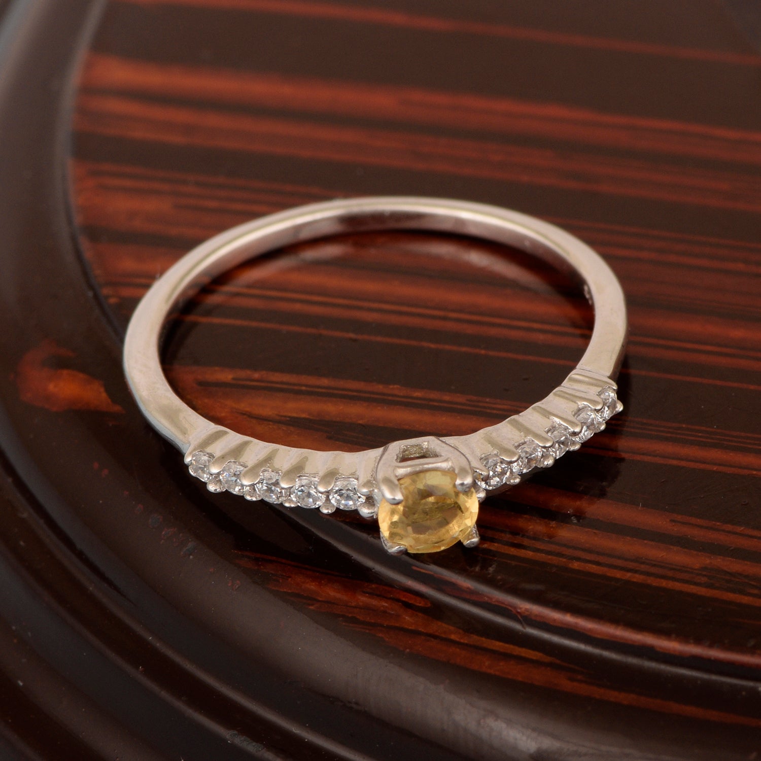 Round 0.40 Ctw Citrine 925 Sterling Silver Stacking Solid Ring - Kimaya INC