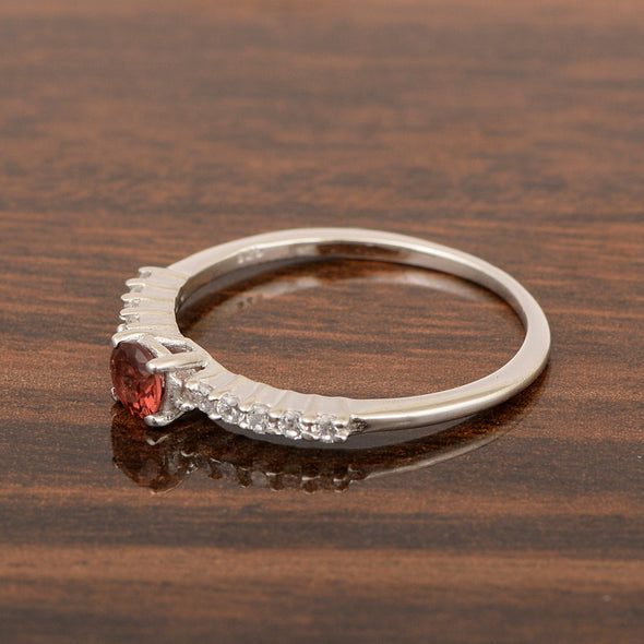 Round 0.40 Ctw Garnet 925 Sterling Silver Stacking Solid Ring - Kimaya INC