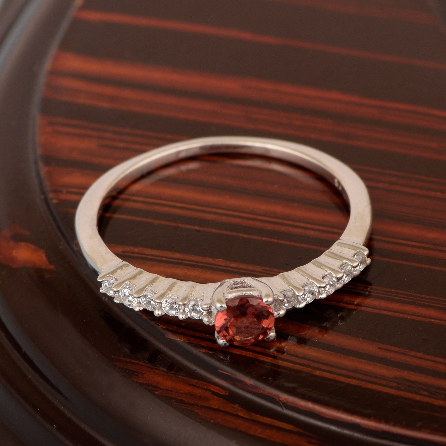 Round 0.40 Ctw Garnet 925 Sterling Silver Stacking Solid Ring - Kimaya INC