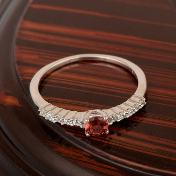 Round 0.40 Ctw Garnet 925 Sterling Silver Stacking Solid Ring - Kimaya INC