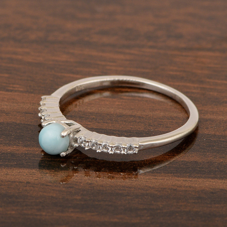 Round 0.40 Ctw Larimar 925 Sterling Silver Stacking Solid Ring