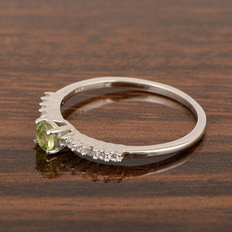 Round 0.40 Ctw Peridot 925 Sterling Silver Stacking Solid Ring