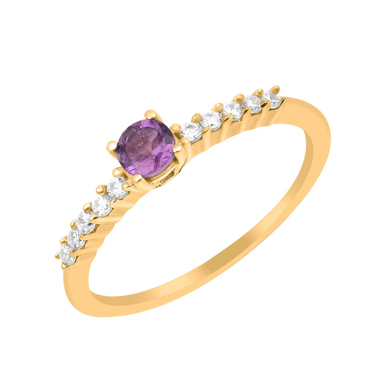 Amethyst Solitaire Wedding Ring - Sterling Silver