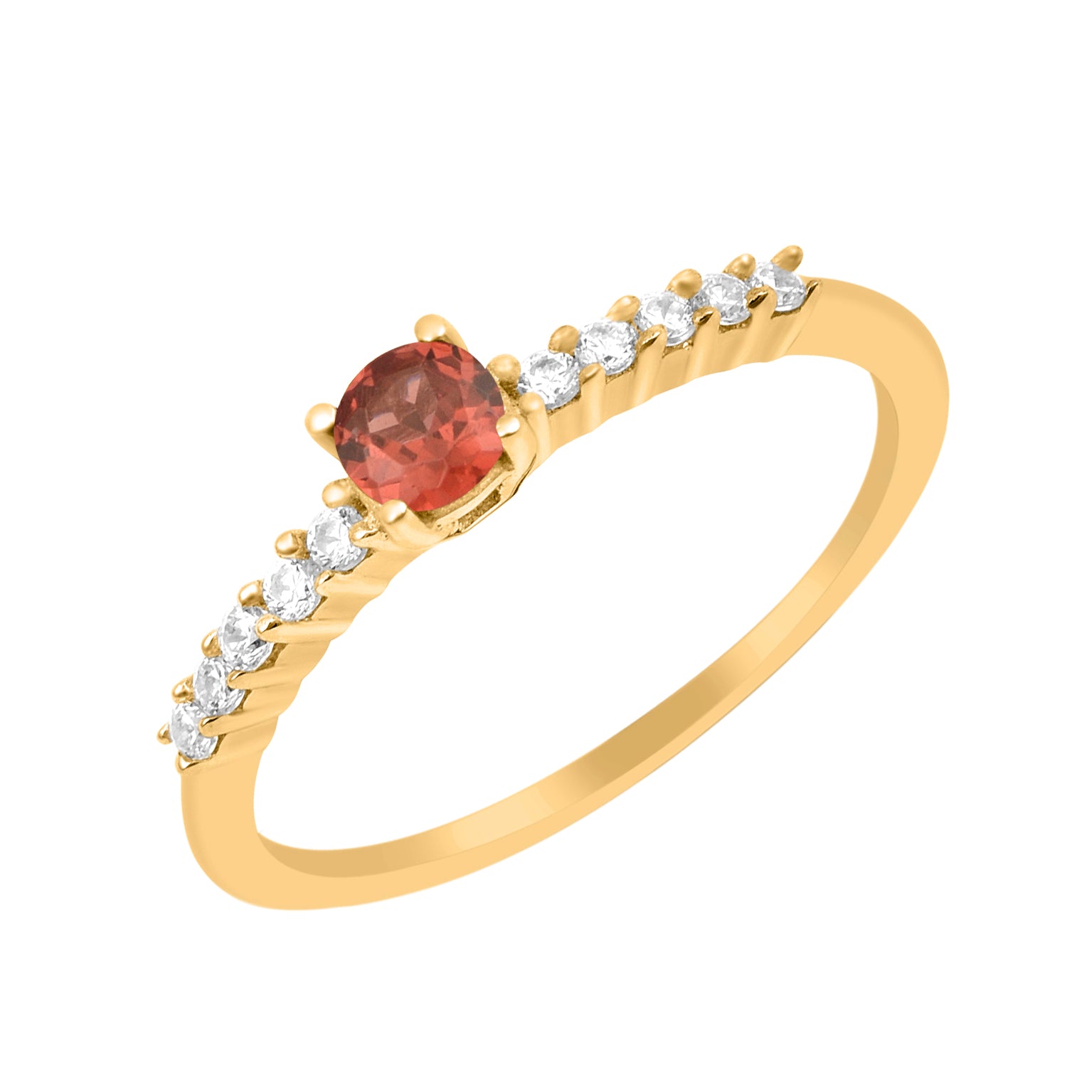 Garnet Solitaire Wedding Ring - Sterling Silver